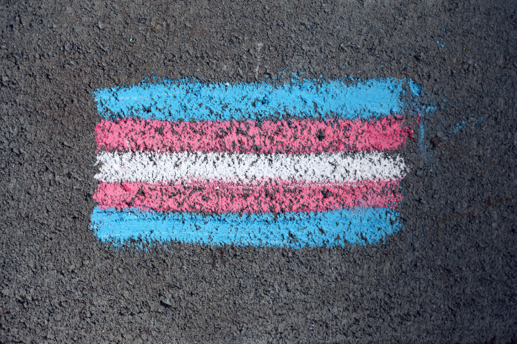 A blue, pink and white striped, transgender flag